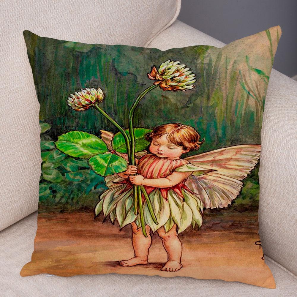 Colorful Fairy Tale World Elves Cushion Cover Decor Cute Cartoon Flower Girl Pillow Case for Sofa Home Polyester Pillowcase