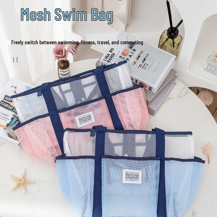 Mesh Large Capacity Swim Bag with Multi-Pocket Storage for Swimsuits, Toiletries, and Travel Essentials