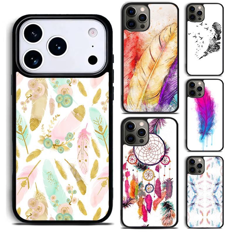 Watercolor Feather Pattern Design Phone Case For iPhone 17,16e,15,14,13,12,11,Mini,Pro,MAX soft Silicone Cover
