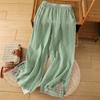 Women's Summer Literary Vintage New Chinese Style Youthful Wide-Leg Pants with Embroidery
