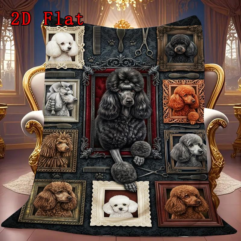 Poodle Portrait Gallery 2D Flat Pattern Flannel Blanket, High quality All Seasons, Home Decor, Warmth and Comfort, Perfect for Christmas Gifts.