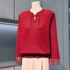 Elegant Autumn Winter Knit Sweater for Middle Aged Women Chinese Style Stand Collar Button Up Blouse