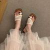 French square head slippers women's summer wear 2025 new toe thick heel straw woven out slippers versatile cool slippers