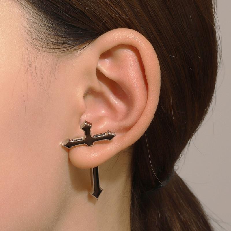 Gothic Emamel Cross Earrings Vintage Cool Punk Christian Ear Jacket Goth Dagger Earrings Jewelry Gift For Women Men