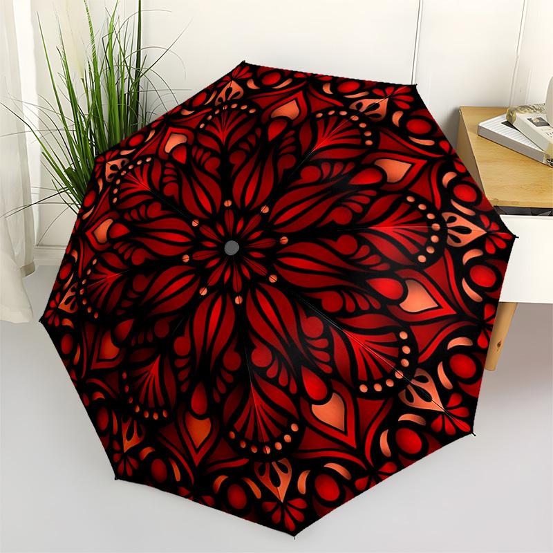 

1pc Red Mandala Pattern Automatic Open/Close Umbrella - Portable Collapsible Umbrella with 8-Rib Stability, Fashion Lovers yy251017108
