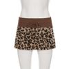 Y2K Leopard Patchwork Lace-Up Mini Skirt with Waistband