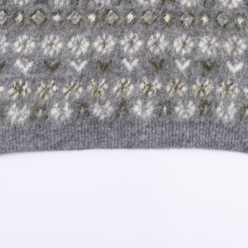 European and American style, new women's clothing, foreign-style color-rubbing effect jacquard knitted sweater 2142/230/802