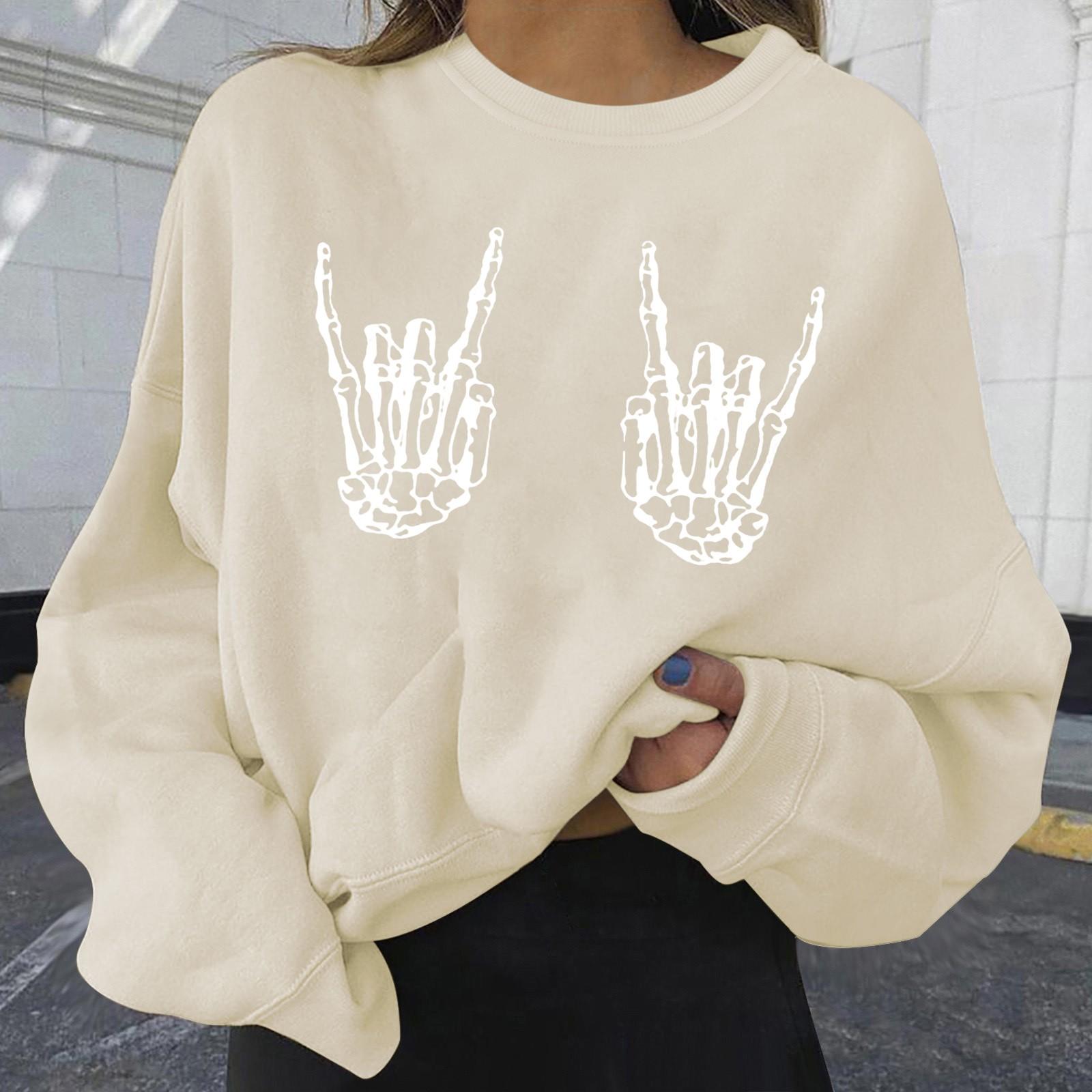 

Женский повседневный модный пуловер с круглым вырезом и длинным рукавом с принтом Хэллоуина 2022 года L бежевый