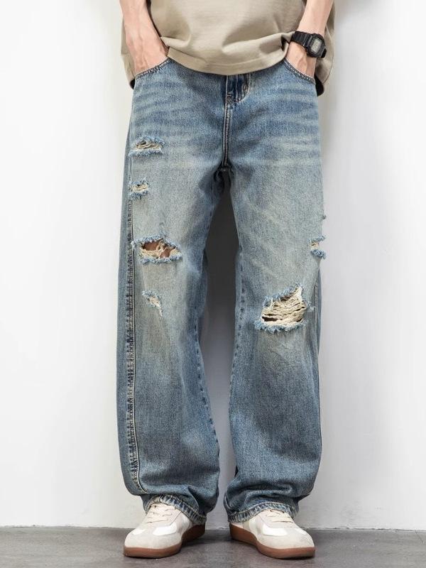 New Jeans Men's Straight Loose Wide Legs Drape American Retro Trendy Brand Casual Beggar Pants Youth