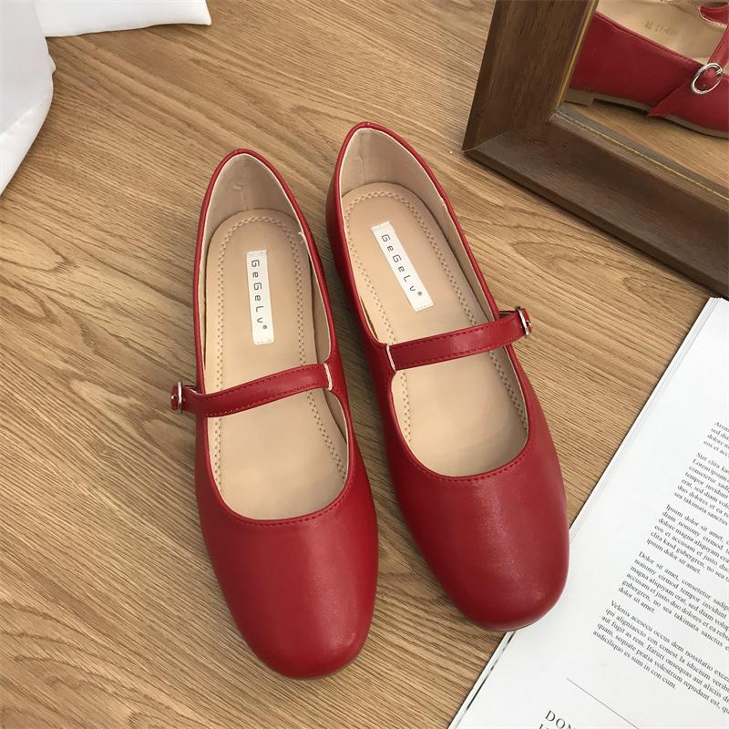 Fashion Flat Shoes Women's 2025 Spring New Red Round Toe Mary Jane Shoes Silver Working Outdoor Plus Size 42 43 44 Women's Shoes