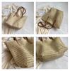Womens Fashion Handmade Woven Straw Handbag Summer Holiday Beach Zipper Tote Top-Handle Bags Large Capacity Bucket Shoulder Bags