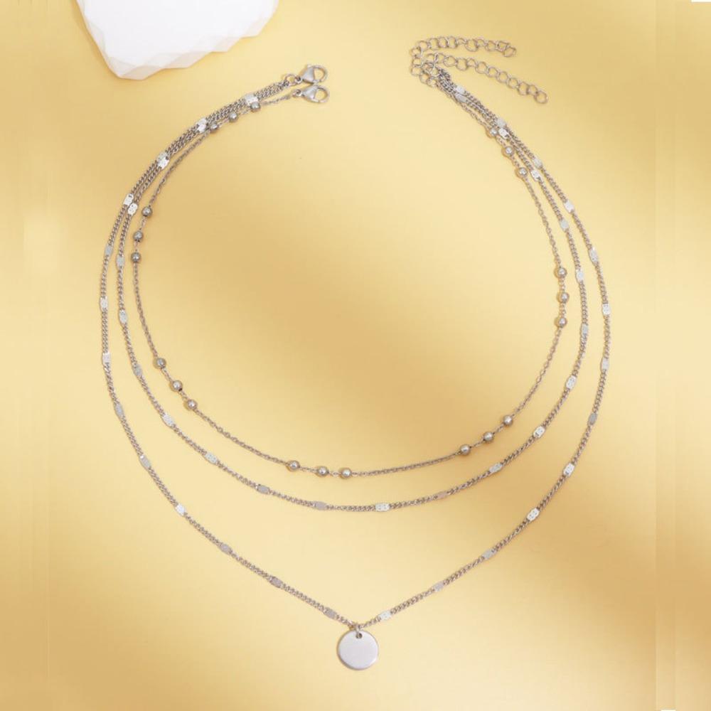 Women Chain Pentacle Star Round Coin Moon Bar Pendants Necklaces for Women Multi Layered Necklaces