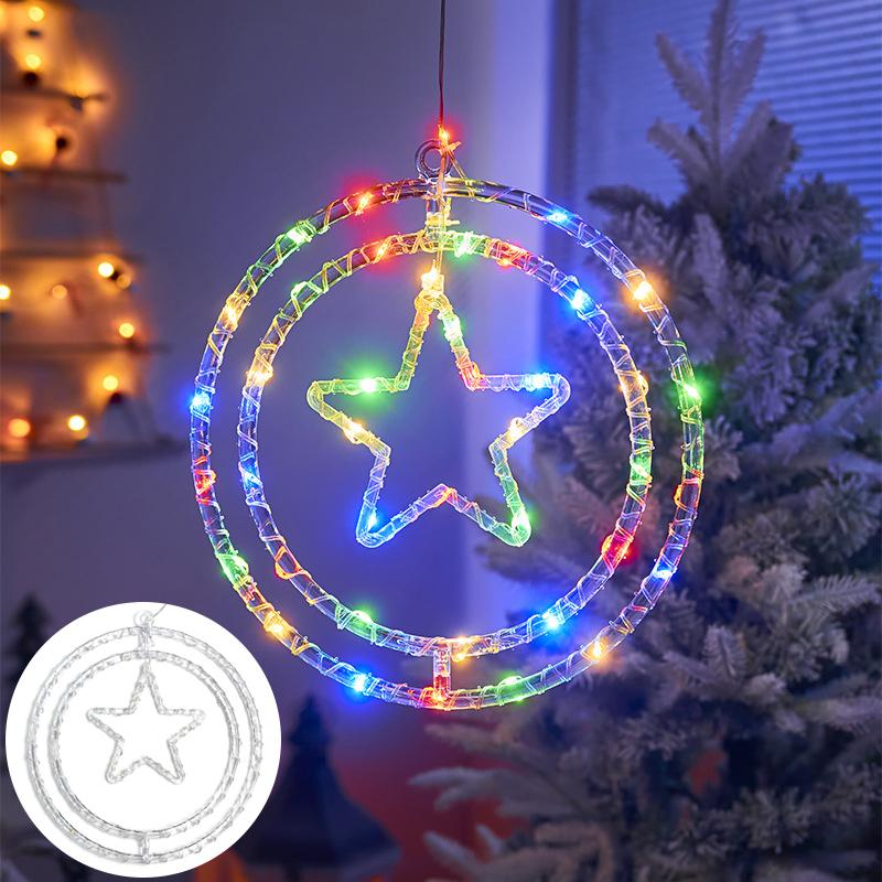 LED Light String, Battery Powered Double Round Pendant Light with Remote and Timer, Holiday Lamp for Camping Home Decoration