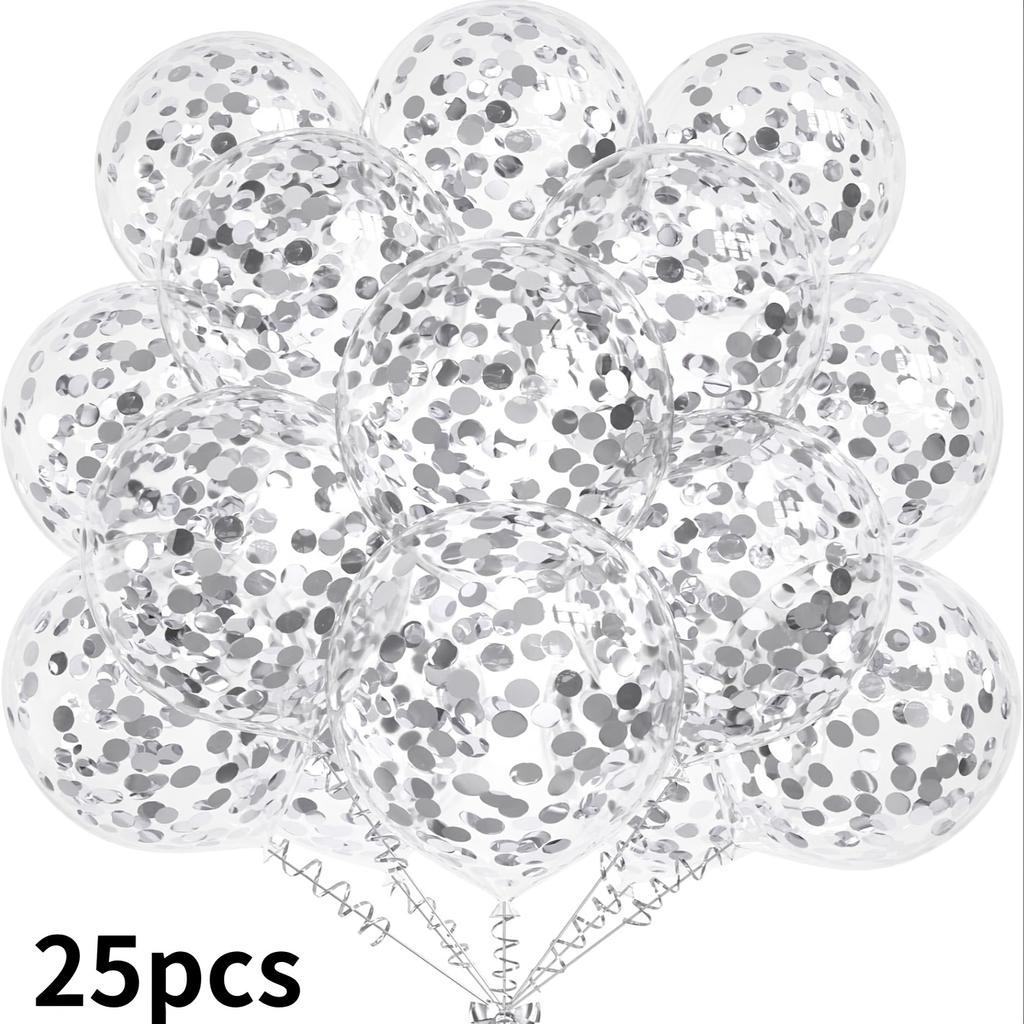 25pcs Silvery Foil Confetti Balloons 12 Inch Latex Balloon with Silvery Confetti Inside for Birthday Wedding Party Decorations
