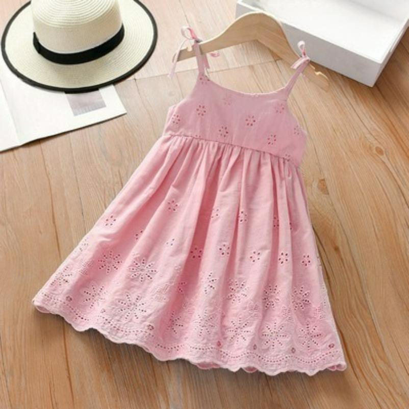 Girls Vest Skirt Summer Western Style Suspender Princess Dress Girl Hollow Embroidered Dress Summer
