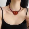 Elegant PU Leather Heart Pendant Necklace Handmade Choker Adjustable Length Clavicle Chain Jewelry for Women Girls