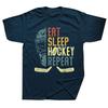 Eat Sleep Hockey Repeat Adult Ice Hockey Retro Vintage Tee Tops Round Neck Fashion Tshirt Clothing Casual Basic Tshirts
