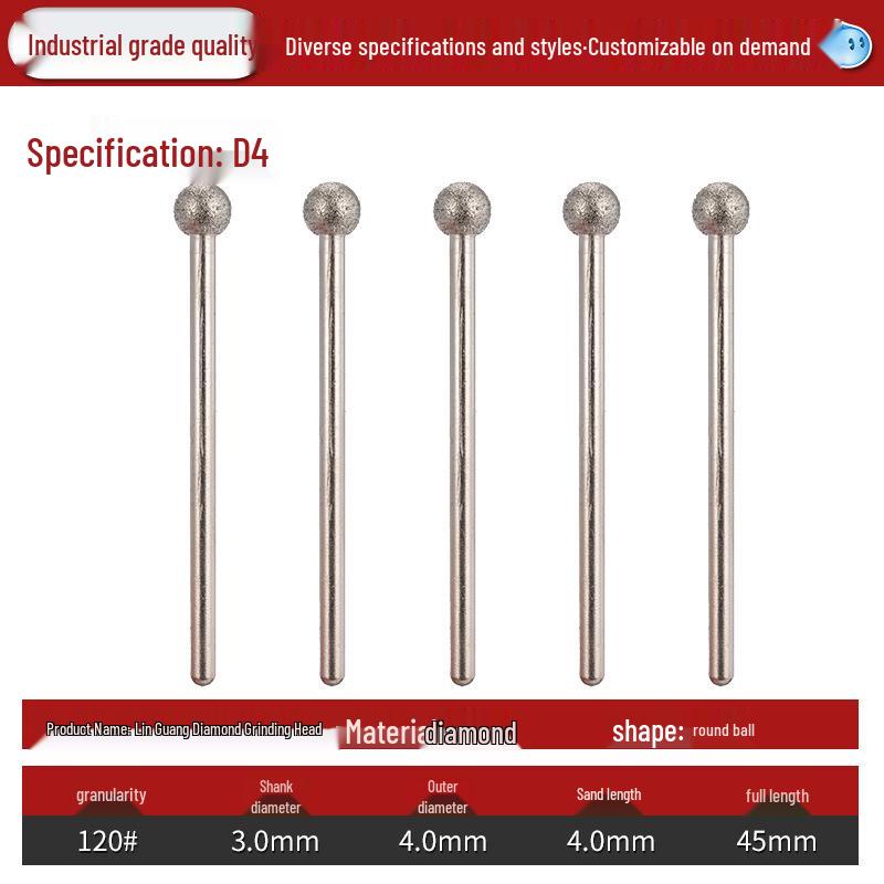 Diamond 3mm Shank Spherical Grinding Head for Jade Carving & Metal Mold Processing