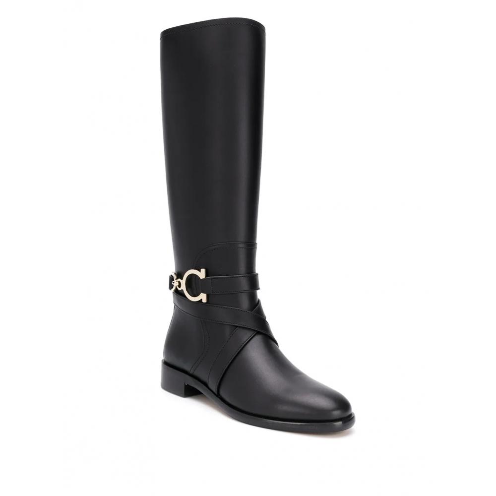 Salvatore Ferragamo Ferragamo Gancini Knee High Boots Black