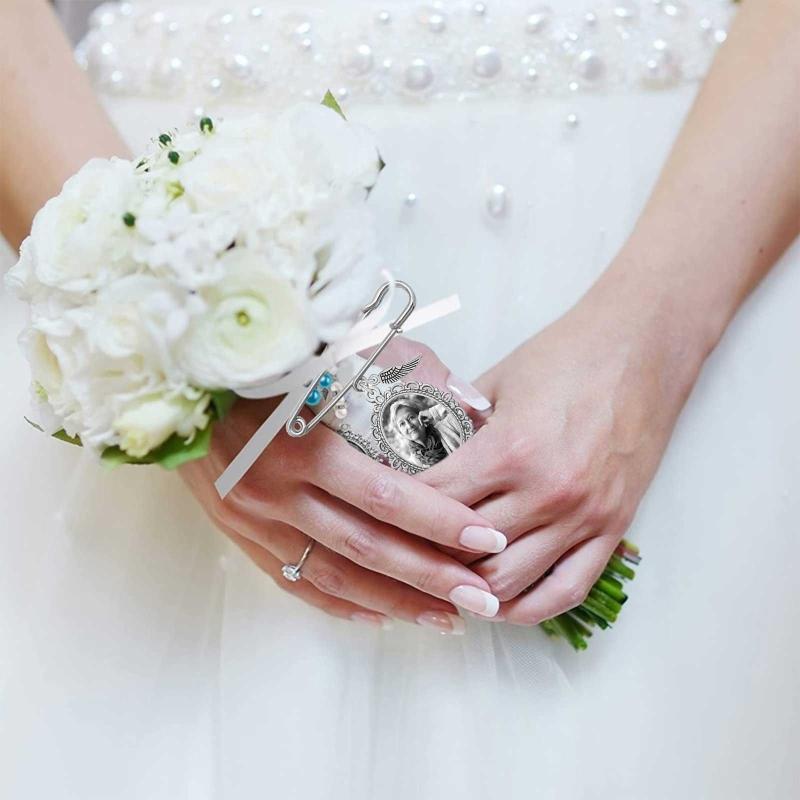 Wedding Bouquet Photo Charm Diy Pin Making Lace Frame Wedding Charm Oval Glass Cabochon Photo Frame Pins with Pendant