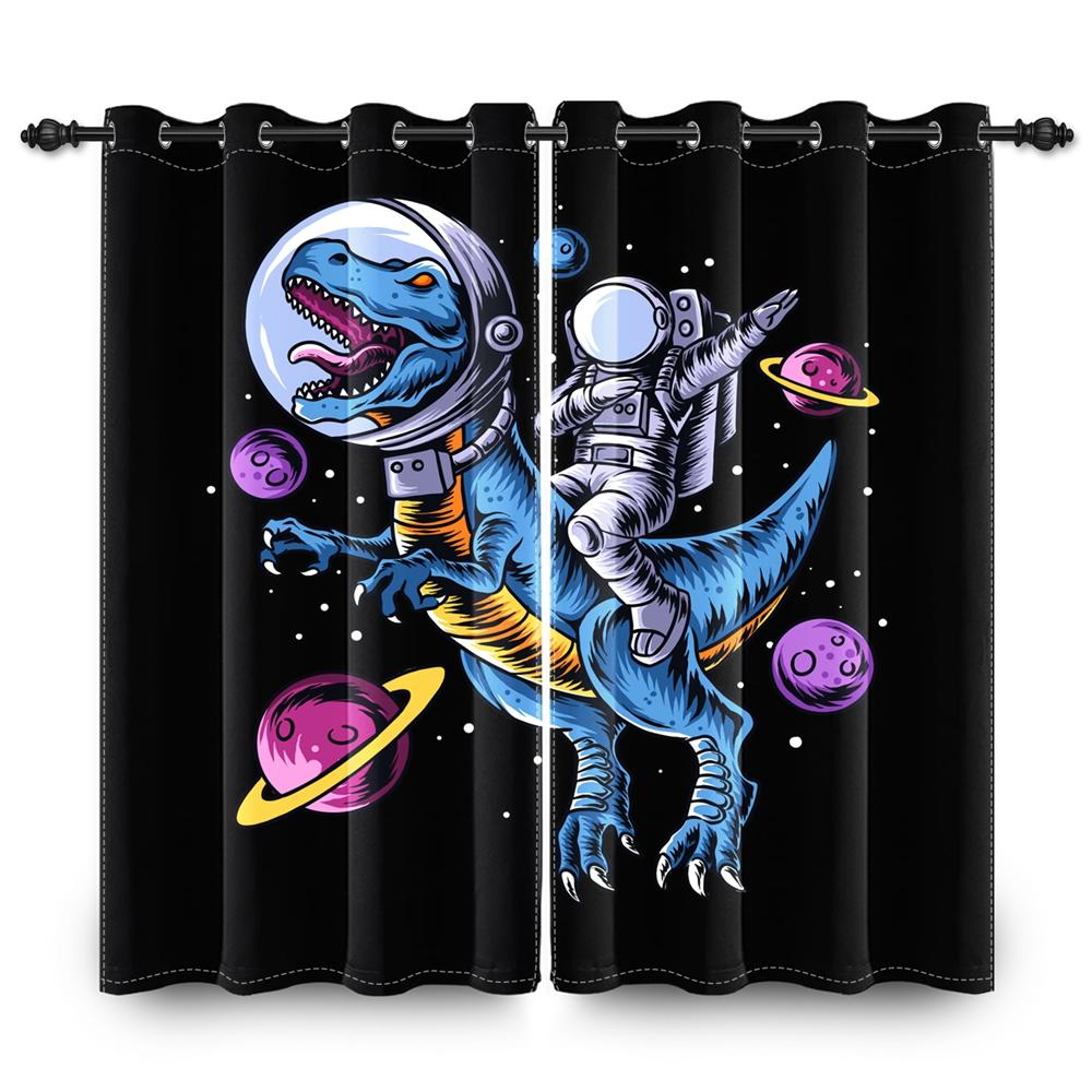 Space Astronaut Blackout Curtains Fun Cartoon Print Window Curtain for Kids Bedroom Living Room Playful Room Darkening Drapes