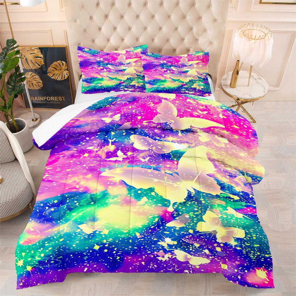 Butterfly Print Comforter Set - 3 Piece Set - Colorful Butterfly Design - Microfiber Comforter Cover