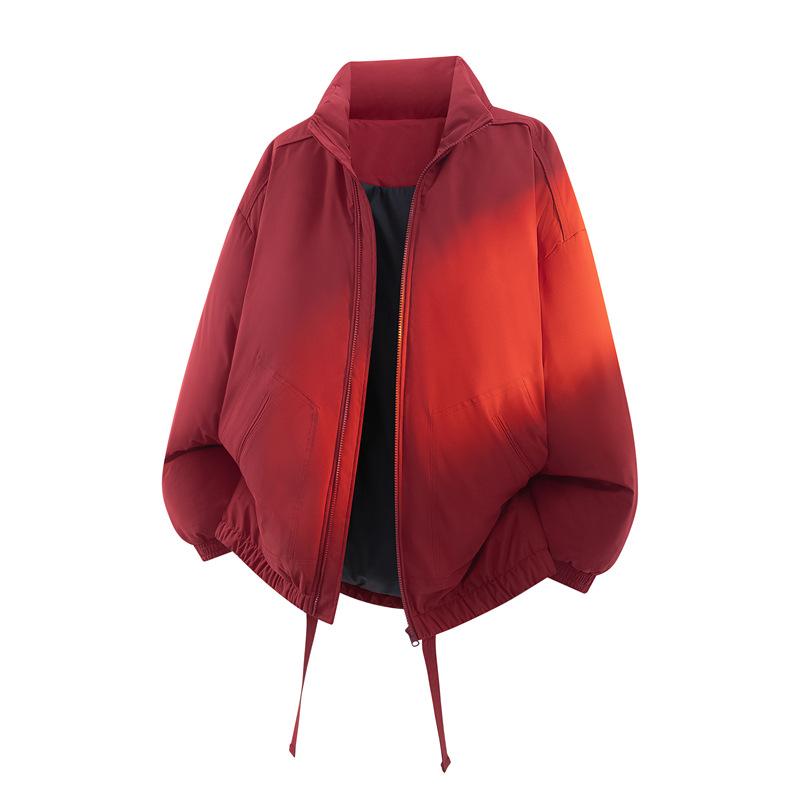 

2025 Японская базовая хлопковая куртка с воротником-стойкой мужская зимняя утолщенная теплая и свободная однотонная повседневная куртка модная хлопковая одежда 3XL красный