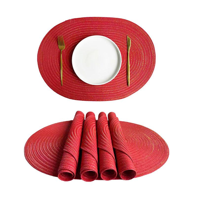1/4/6PCS 35x50cm Big Oval Green Braided Placemats Gift Table Place Mats for Dining Tables Place Mat Christmas Round Table Mats