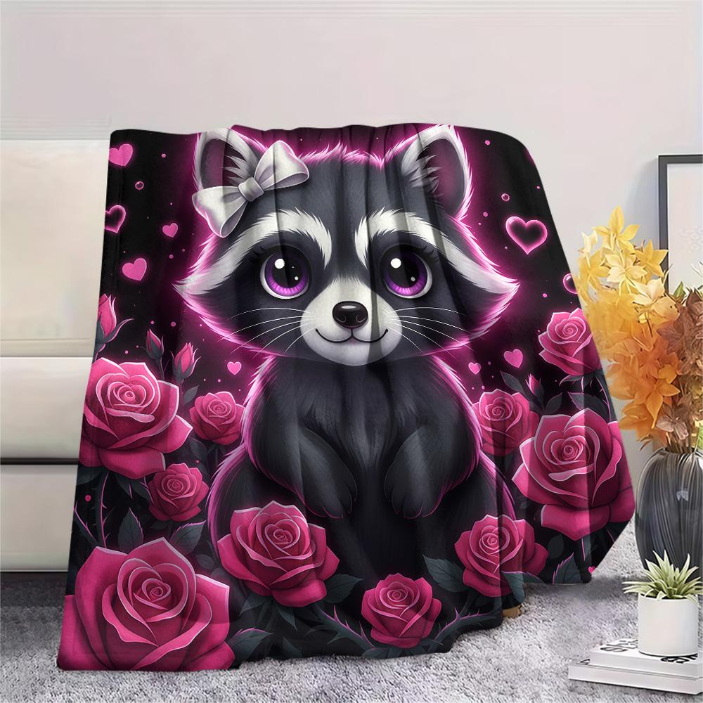 1PC Gothic Kawaii Print Flannel Blanket, High quality Comfortable for All Seasons, Home Decor, Warmth and Comfort, Perfect for Christmas Gifts