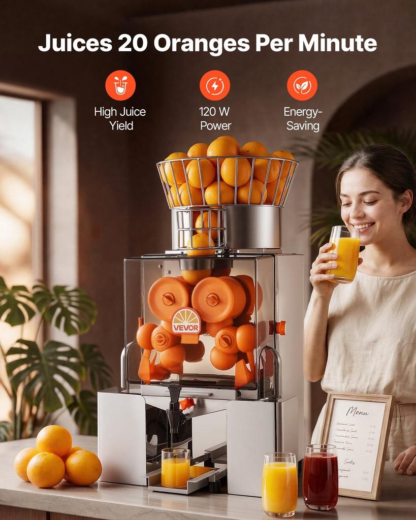 Commercial Orange Juicer Machine, 120W Electric Automatic Orange Squeezer, Lemon Citrus Pomegranates Extractor for 20 per Minute, Stainless Steel,