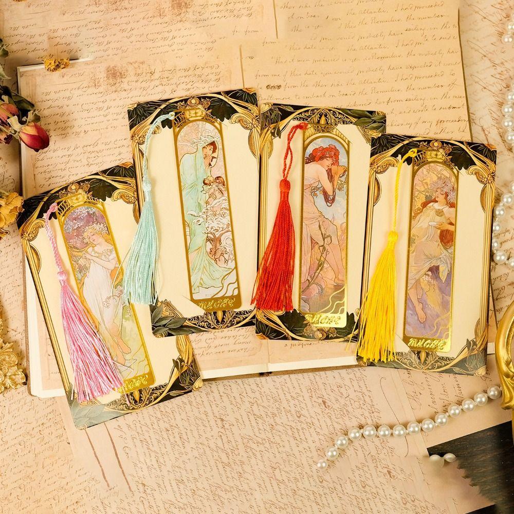 Mucha Retro Style Book Page Holder Metal Book Page Marker Portable Reading Book Paper Clip  Writers