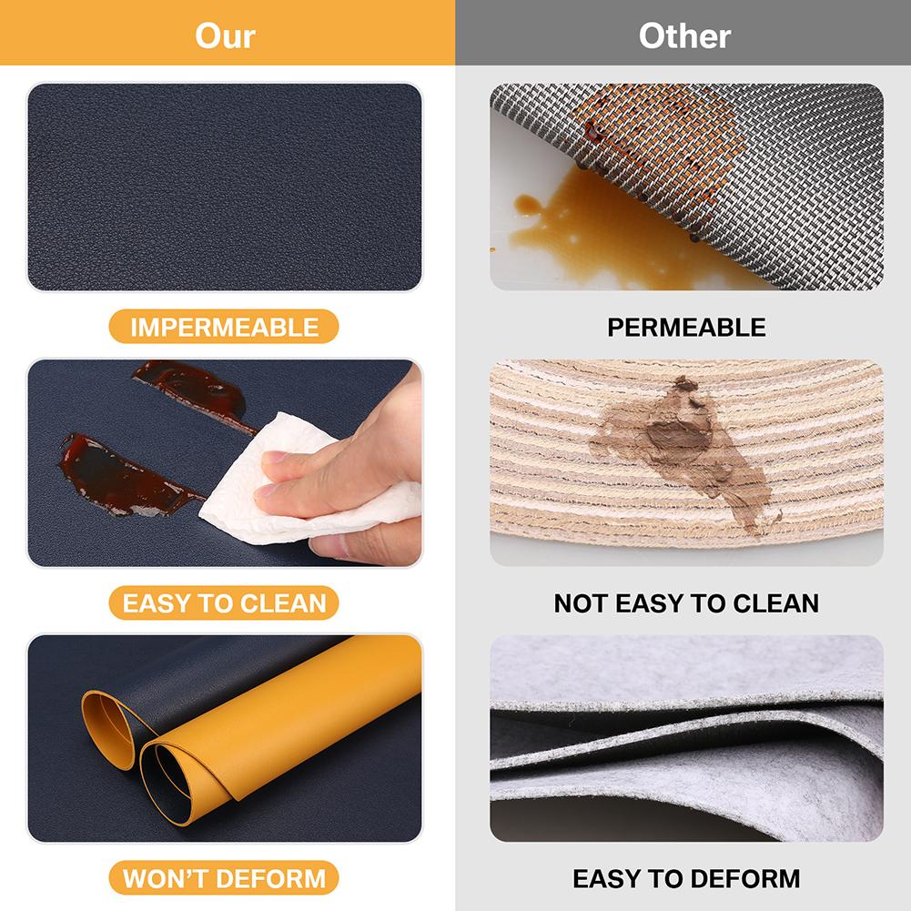 Sada prostírání z PU kůže nepravidelného tvaru, odolná proti oleji a vodě, oboustranná prostírání pro kuchyňské a bistro stoly, bary, kavárny