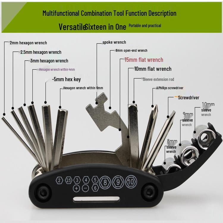 Zestaw do naprawy opon rowerów górskich: Zawiera łyżki do opon, klej, łatki i pilnik.