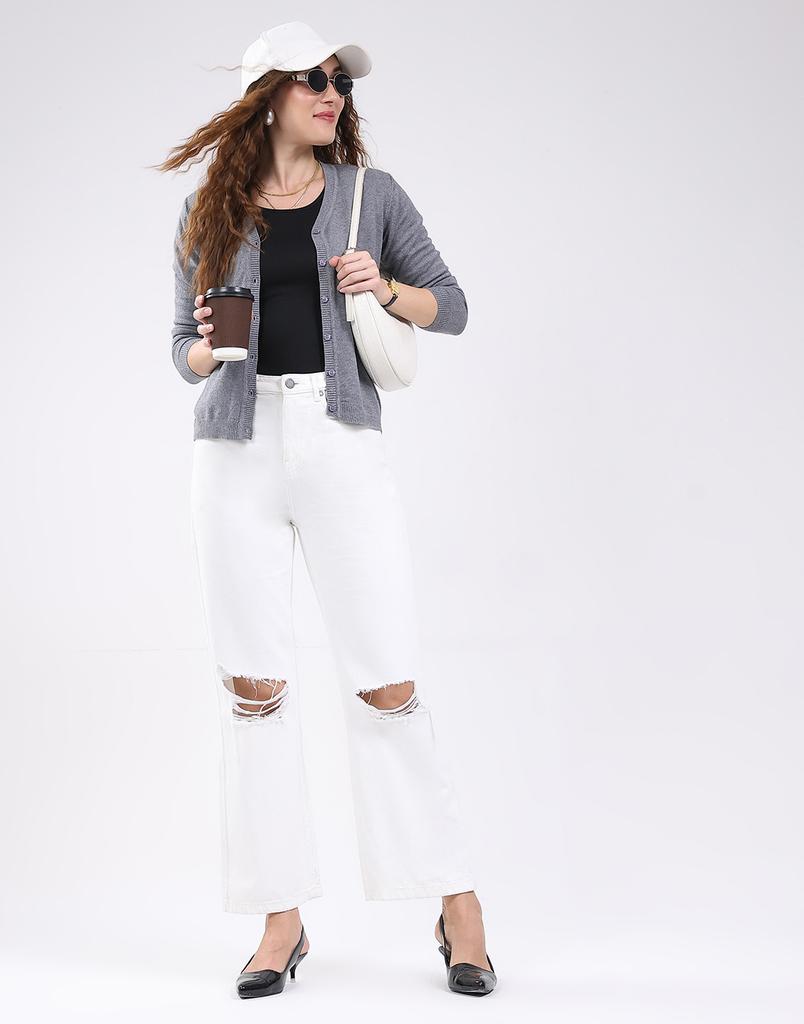 Monte Carlo Women's Regular Fit Solid V Neck Full Sleeve Cardigan