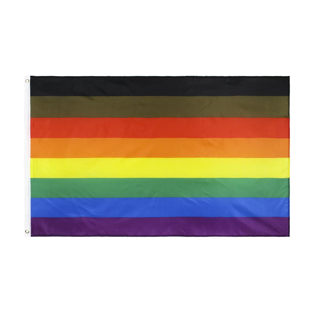 Stock All Inclusive Progress 3x5ft Polyester Big Rainbow Lesbian LGBT Gay Pride Flag Waterproof Lightweight