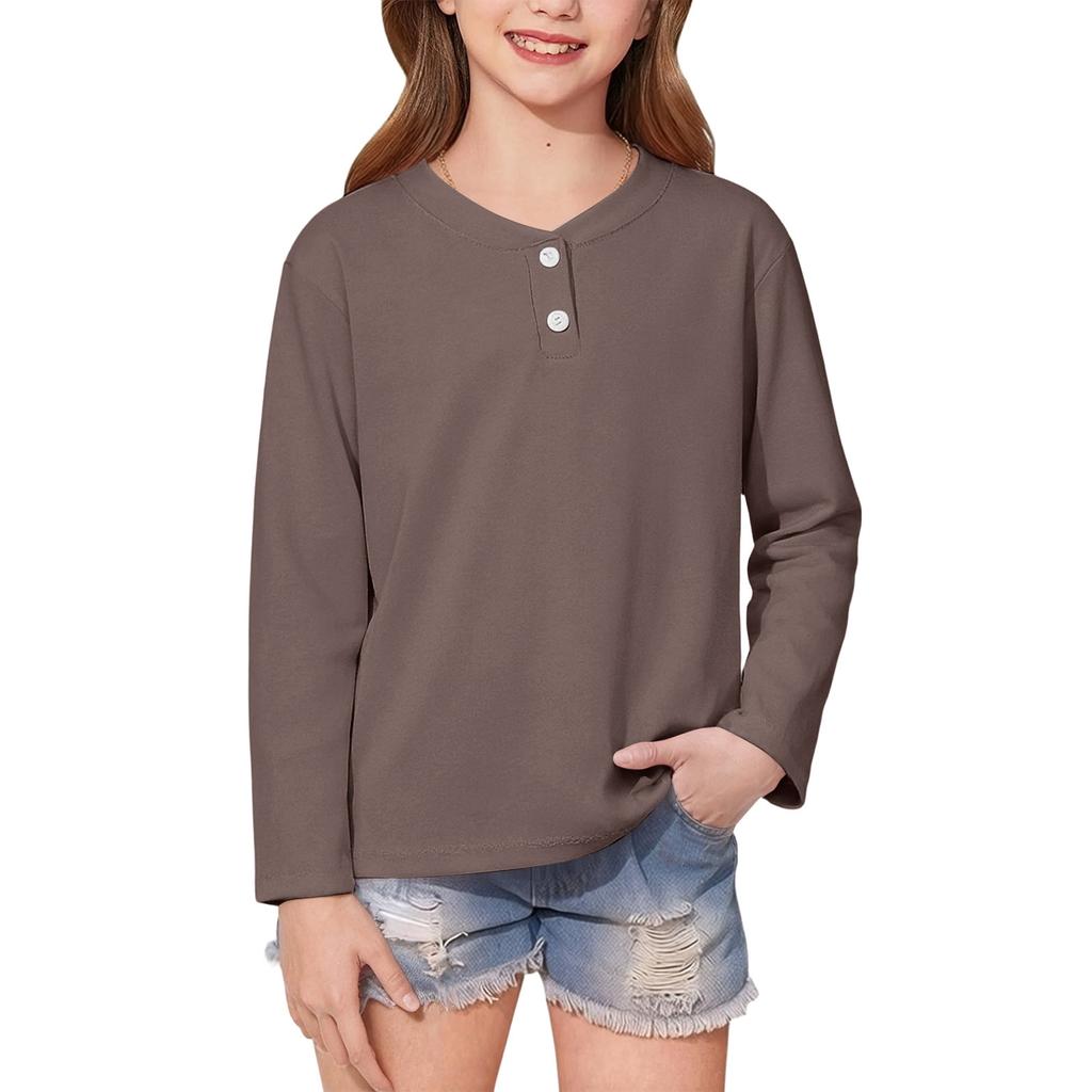 Children's Long Sleeved T-shirt With Round Neck Button Fashion Top