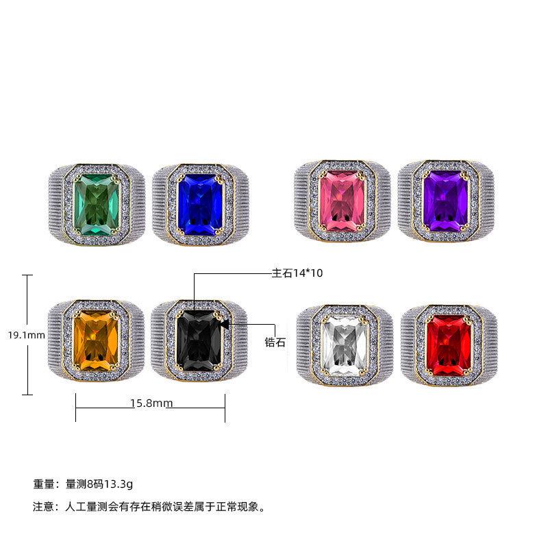 Hip-Hop Style Zircon Ring, Luxury Personality Emerald Men'S And Women'S Ring Jewelry Batch