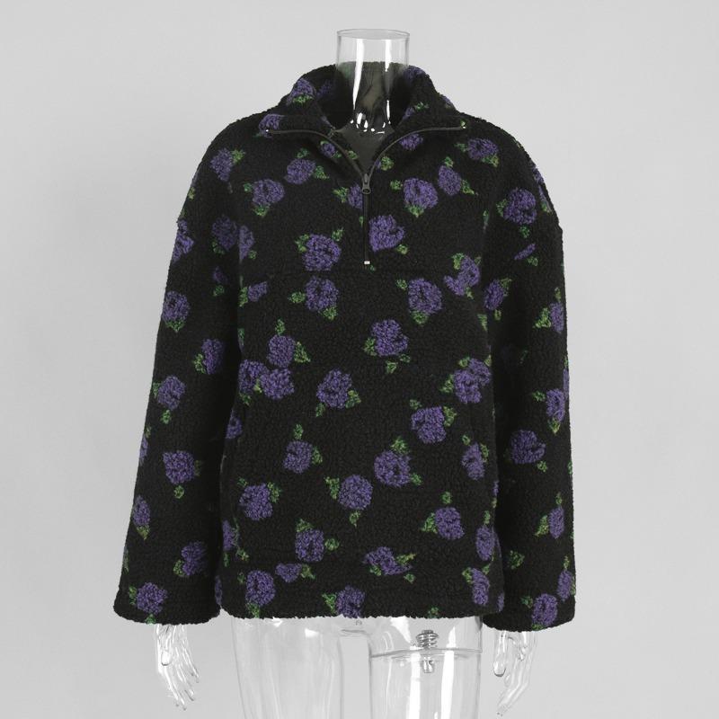 Felpa con Cappuccio a Fiore in Pile Polare, Felpa Nuova Moda Autunno e Inverno Europea e Americana, Calda Felpa di Lana, Maglione da Donna