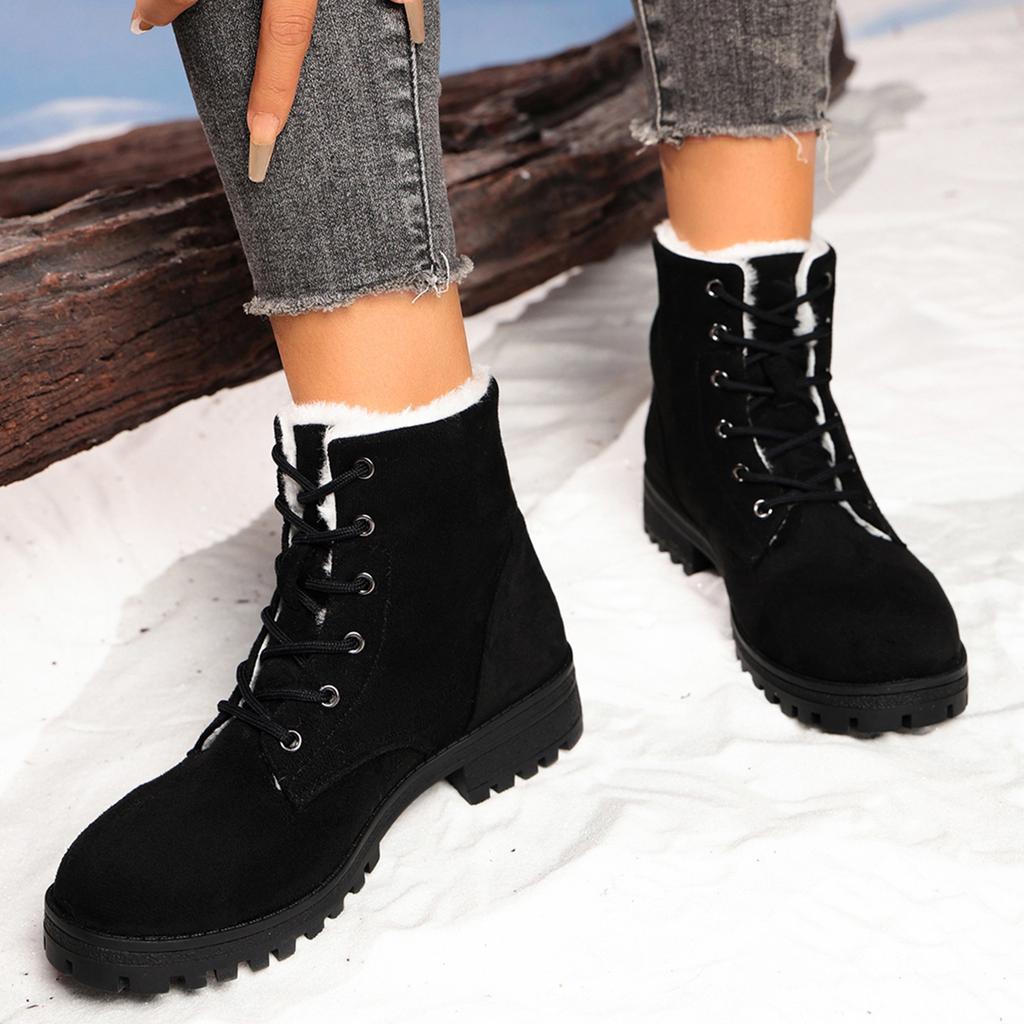 Women's Winter Snow Boots with Lace-Up Thick Heel Warm Lined Casual Cotton Boots for Cold