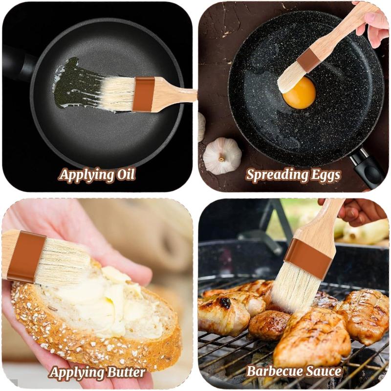 Holzgriff Reine Wolle Gebäckpinsel - 5 Stück Lebensmittelqualität Ölpinsel zum Backen, Grillen und Kochen