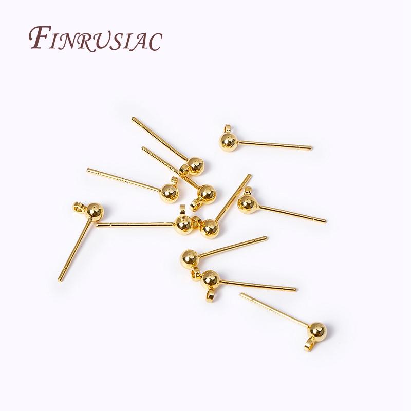 18K Gold-Plated Silver Needle Material Earrings DIY Jewelry Making Earrings Accessories 3/4MM Ball Post Earring with Closed Ring