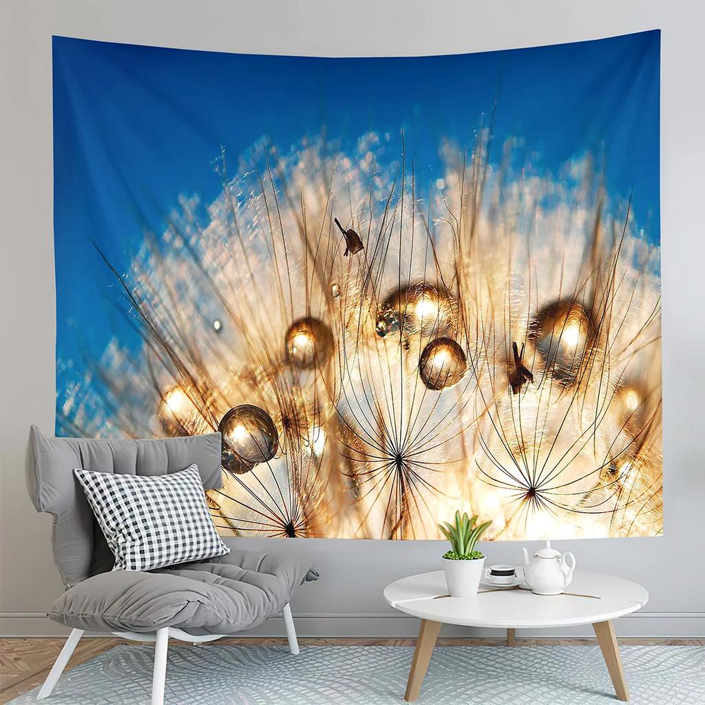 Spring Time Field Dandelions Tapestry Sunset Natural Scenery Tapestry Art Wall Hanging Home Living Room Bedroom Dorm Tapestries