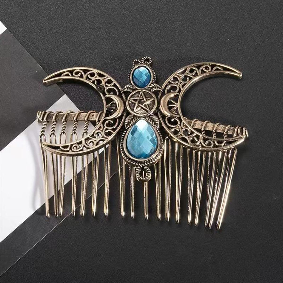

1 шт. Фестиваль Рамадан Ретро Элегантный Синий Полый Узор Звезда Луна Бриллиант Сплав Расческа для Волос для Женских Причесок Аксессуары