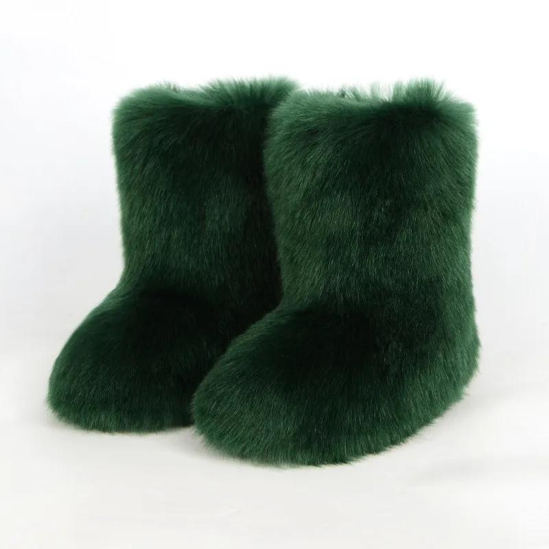Fashion 2024 New Comfortable Imitation Raccoon Fur Snow Boots with Midsole for Women's Winter Warmth and Comfort, Hairy Women's Boots