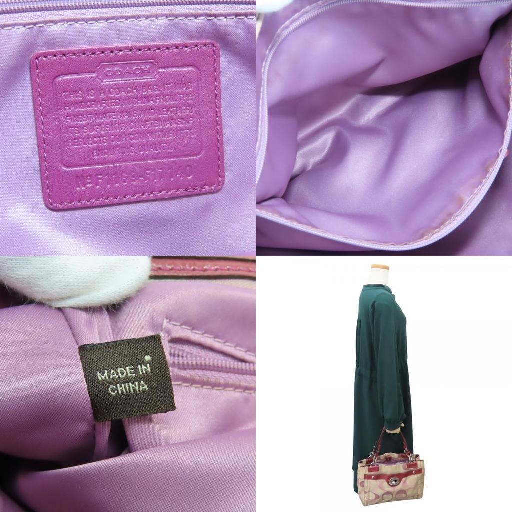 Used COACH Tote Bag Signature F17140 canvas/Patent leather beige purple casual