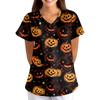 Women's Halloween Printed Loose V-Neck Pocket Short SleevUniform  Uniform