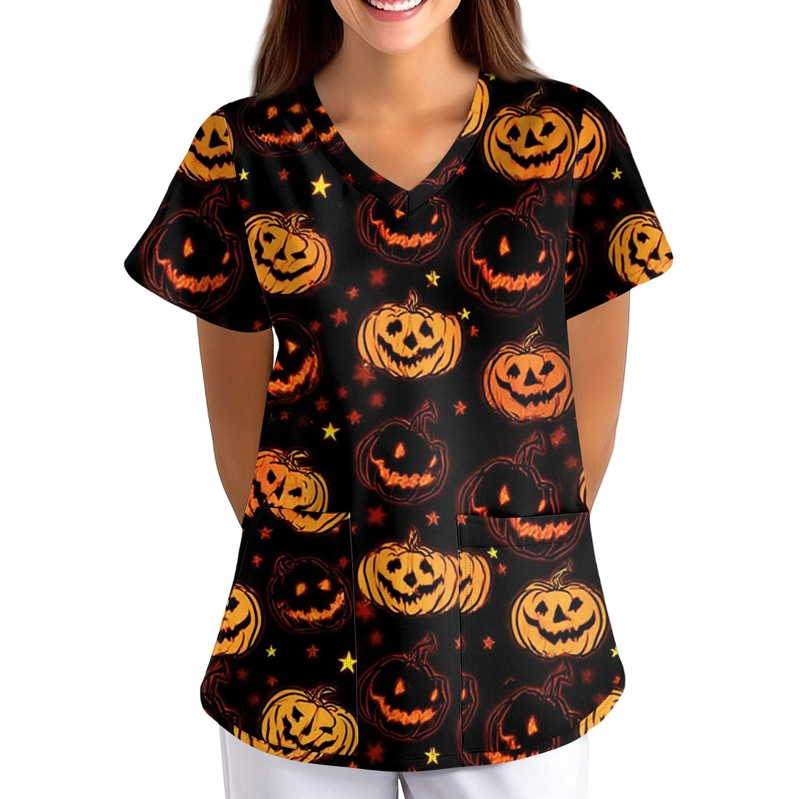 

Женская Хэллоуинская Принтованная Свободная V-образная Горловина Карман Короткий Рукав Форма Форма M