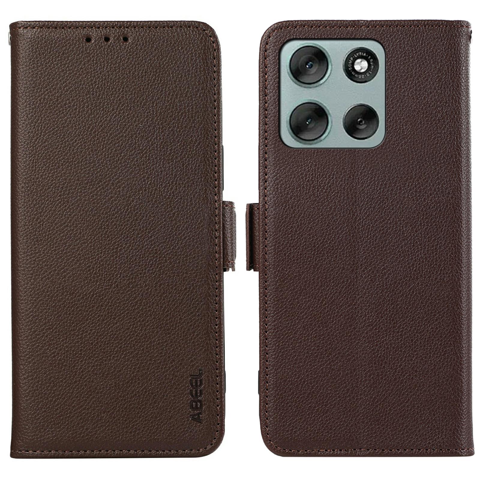 

ABEEL For Motorola Moto G86 5G Case Litchi Texture Leather RFID Blocking Phone Cover Brown
