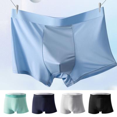 Men Boxer Underwear Mid-rise Elastic Waistband Summer Cooling Shorts Briefs Solid Color Seamless Panties