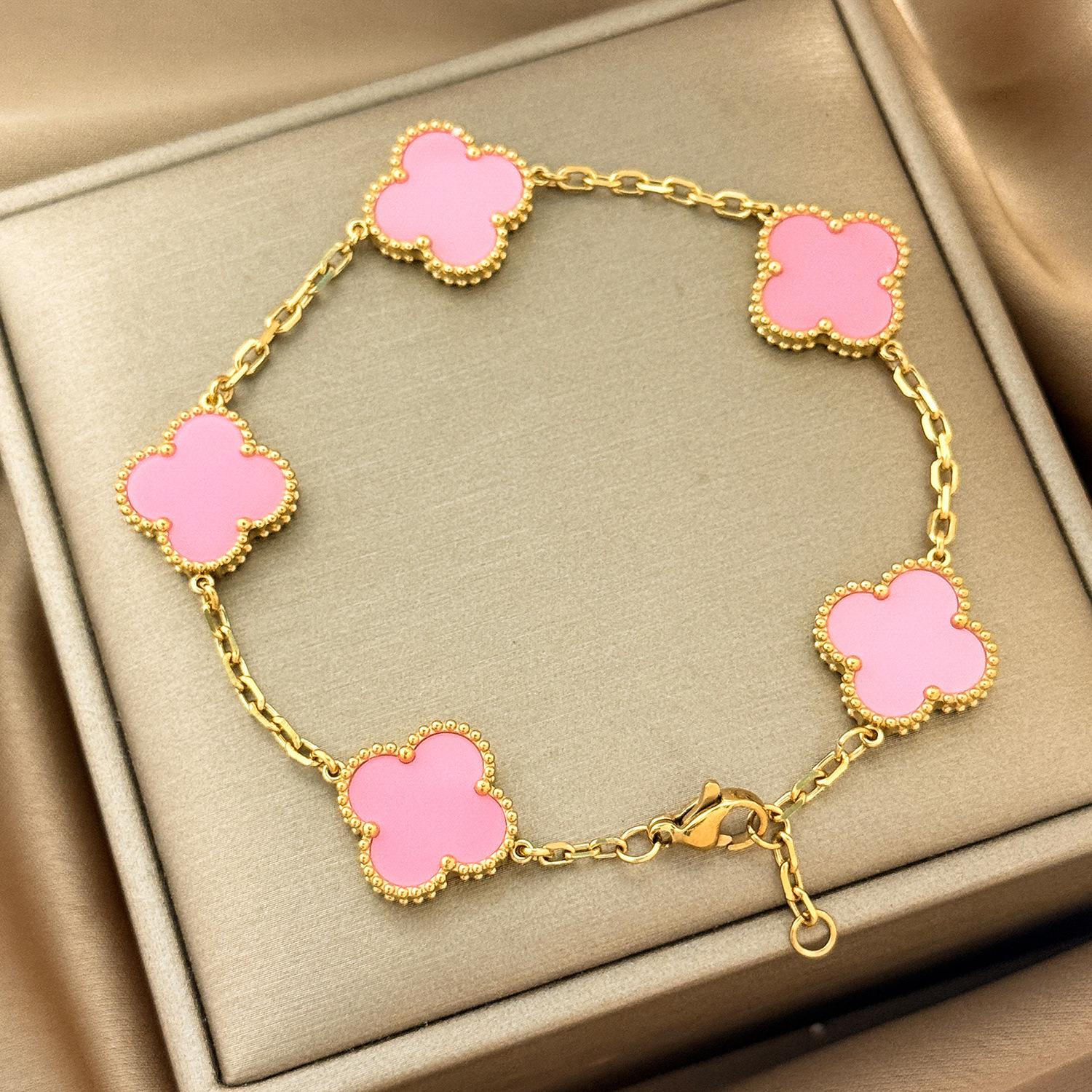 

15мм Титанова сталь Браслет Чотирилисник Висока якість Браслет П ятиквітка 18К Не тьмяніє Жіночий браслет